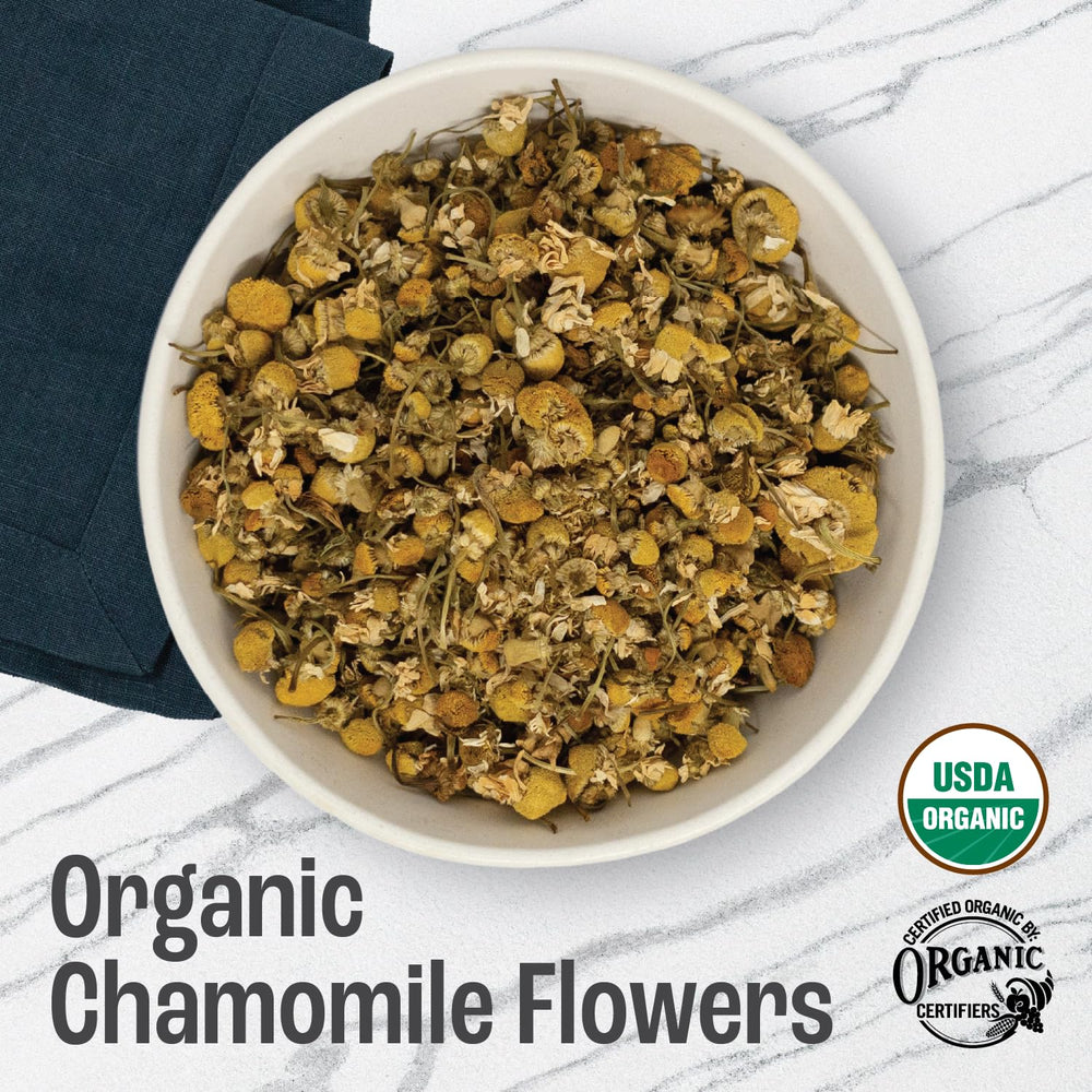 J Mac Botanicals chamomile packaging in resealable bag