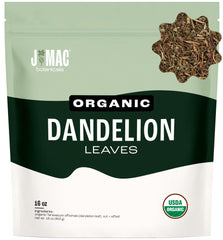 J Mac Botanicals dandelion leaves cut-sifted, ideal for caffeine-free tea blends.
