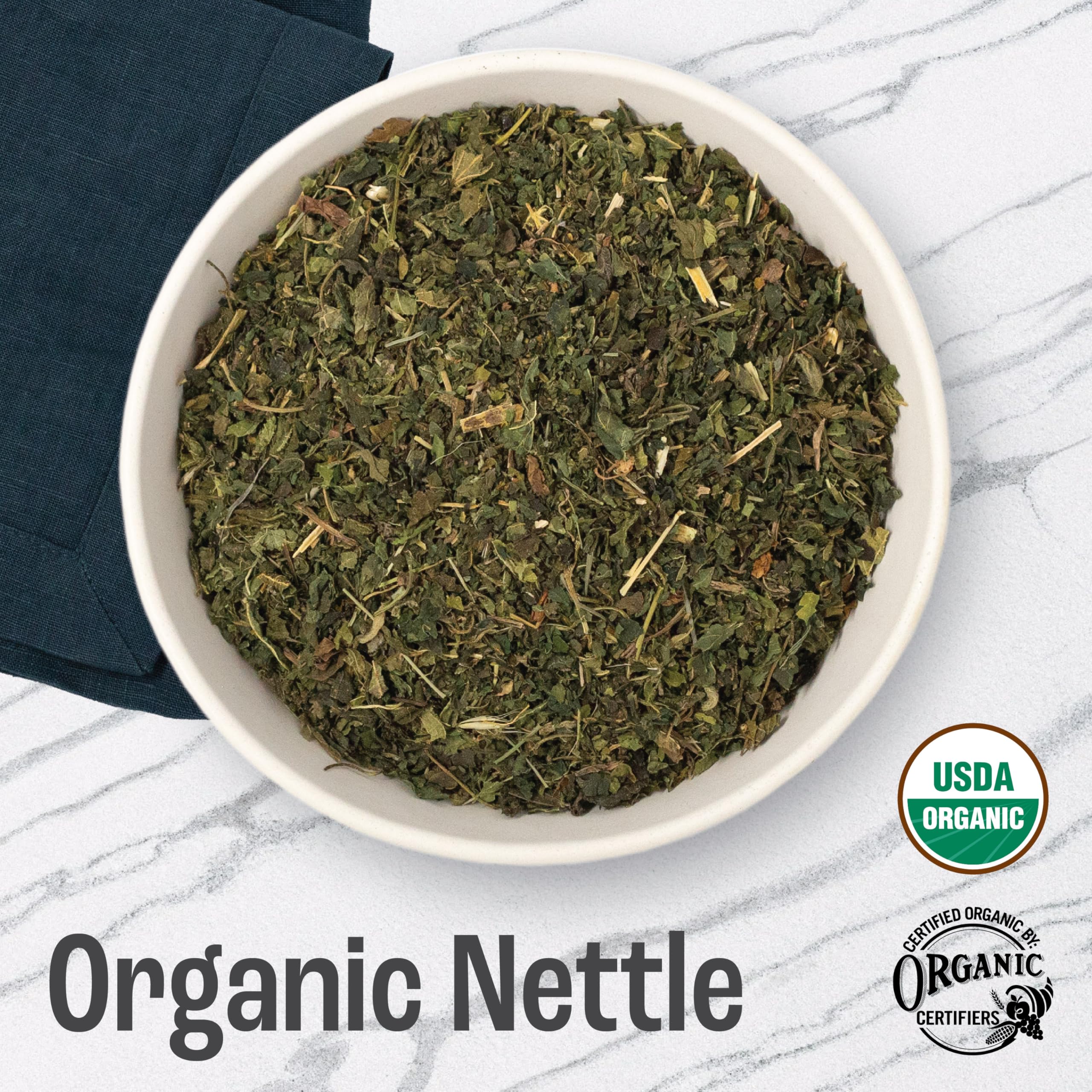 J Mac Botanicals nettle leaf close-up shows vibrant green leaves for robust flavor
