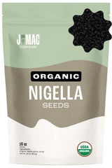 J Mac Botanicals Nigella seeds packaging in resealable pouch for fresh flavor.