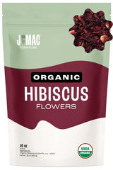 J Mac Botanicals organic hibiscus flowers bulk for refreshing tea blends.