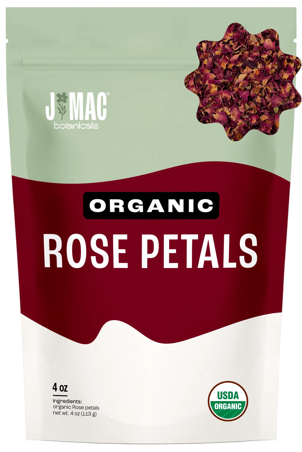 J MAC Botanicals organic rose petals bulk bag for tea and cooking