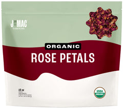 J Mac Botanicals rose petals bulk bag for tea blends and edible decorations.