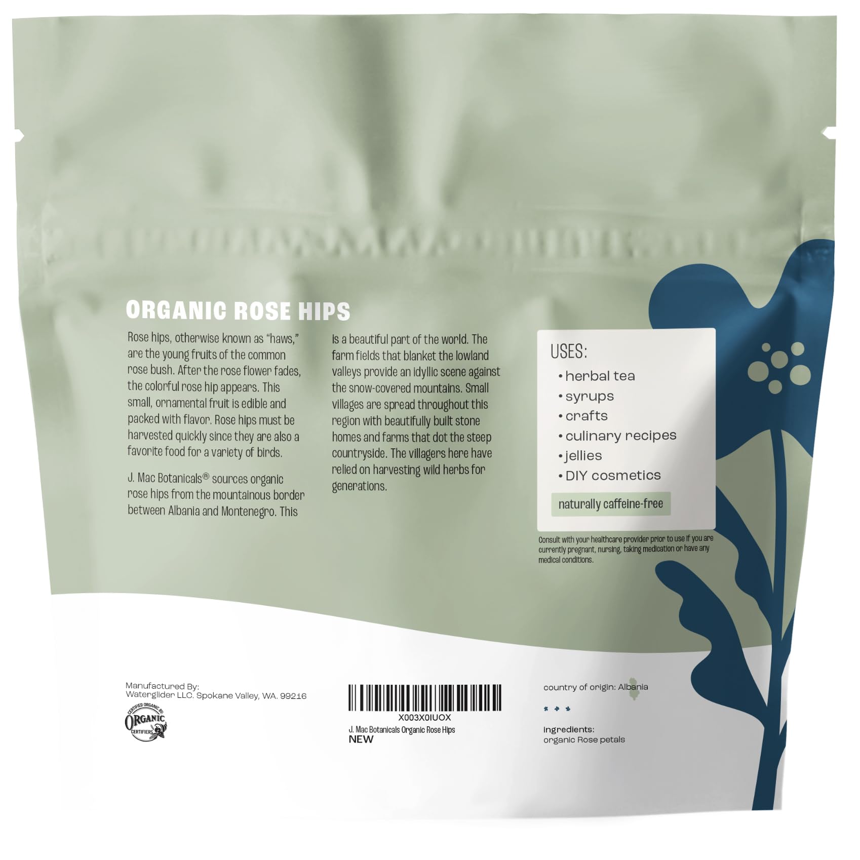 J MAC Botanicals rose petals in resealable packaging