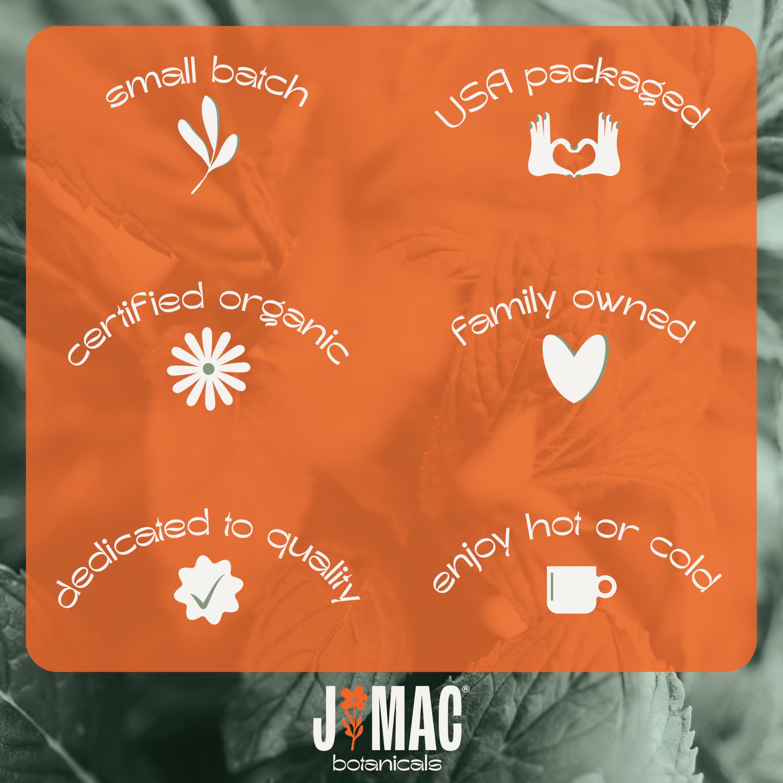 J Mac Botanicals USA packaging facility label emphasizing quality