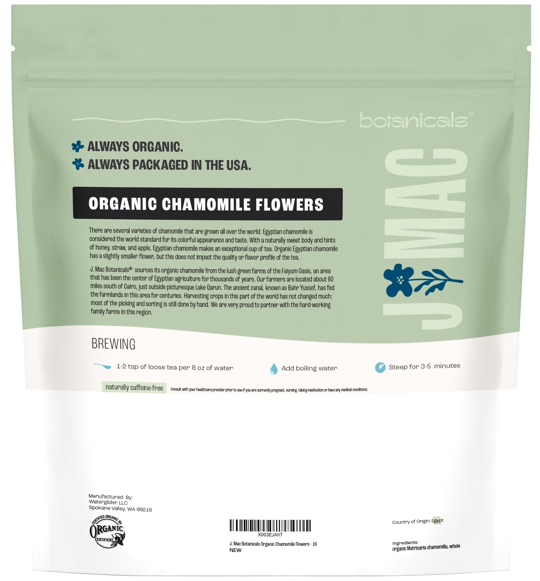 USDA Organic certification seal on J Mac Botanicals packaging