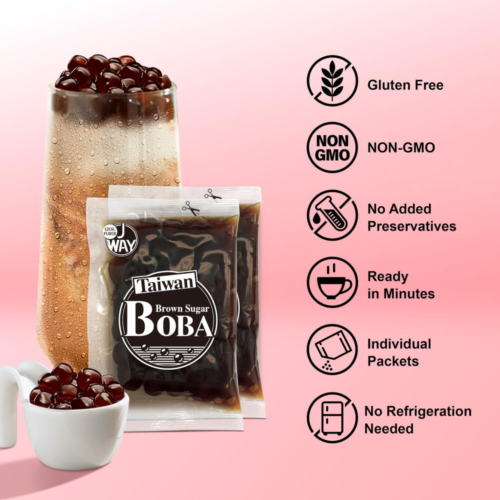 J WAY BOBA close-up pearls showcase chewy texture and glossy coating
