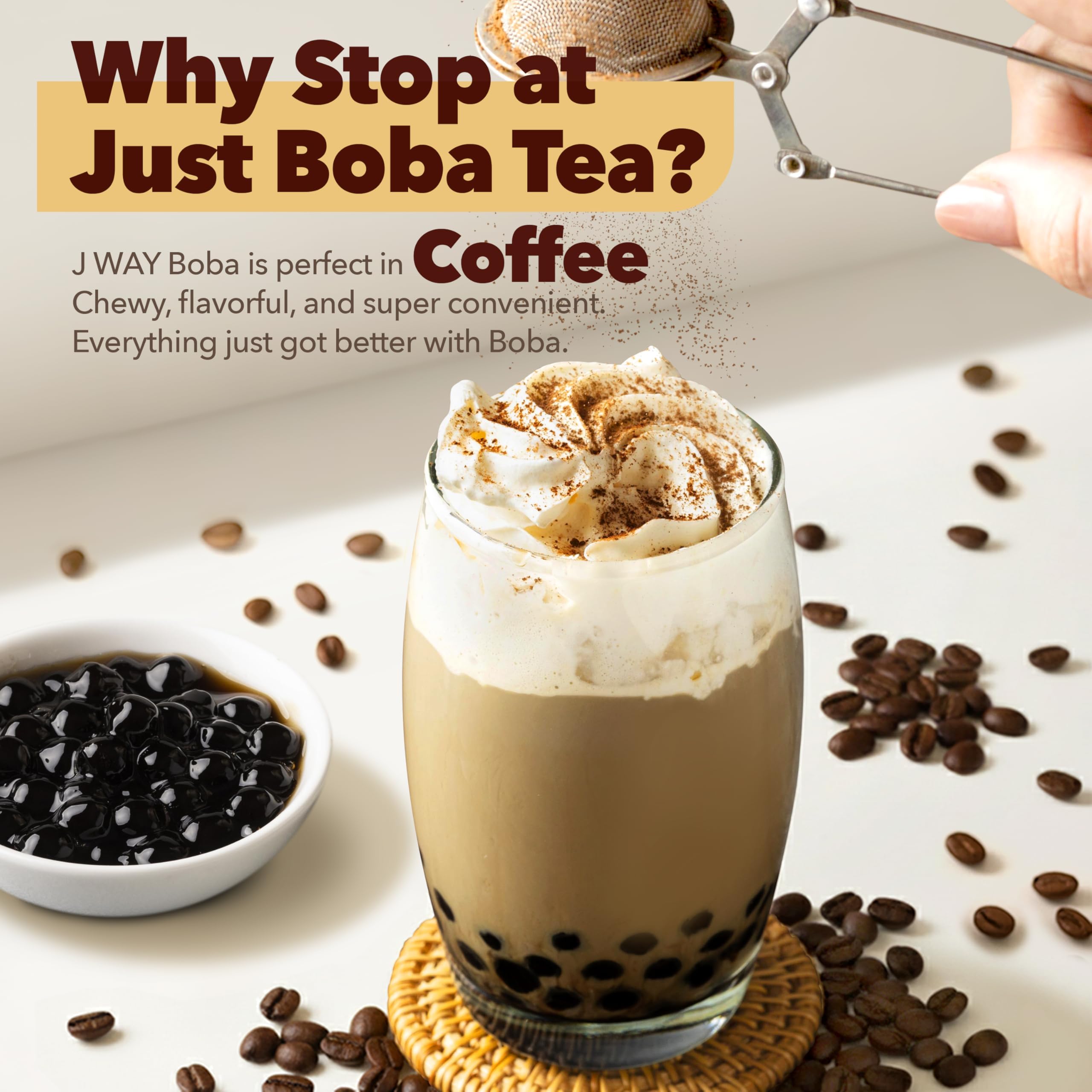 J WAY BOBA milk tea serving idea with pearl toppings
