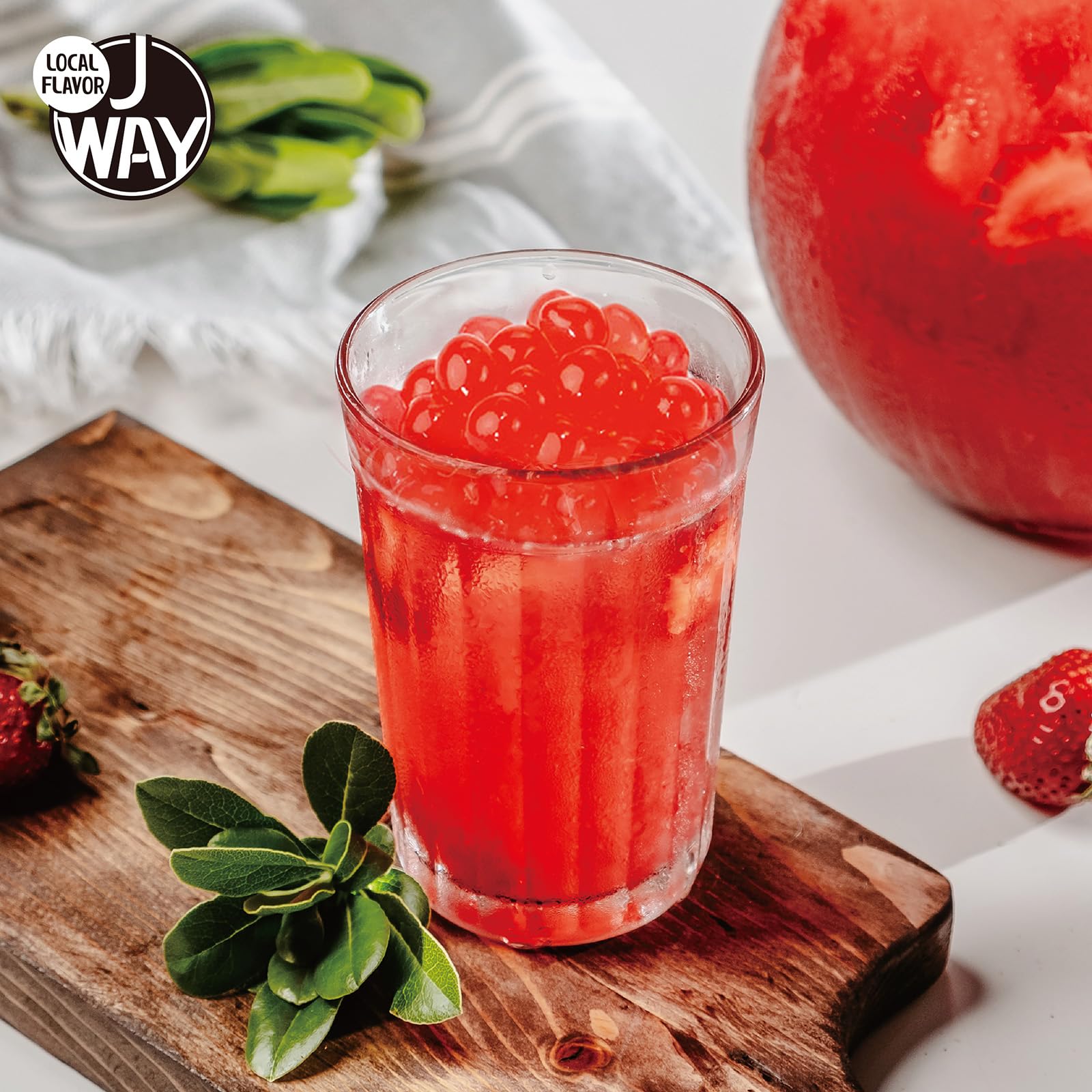Six individually packaged pouches of J WAY bursting boba ready to eat.