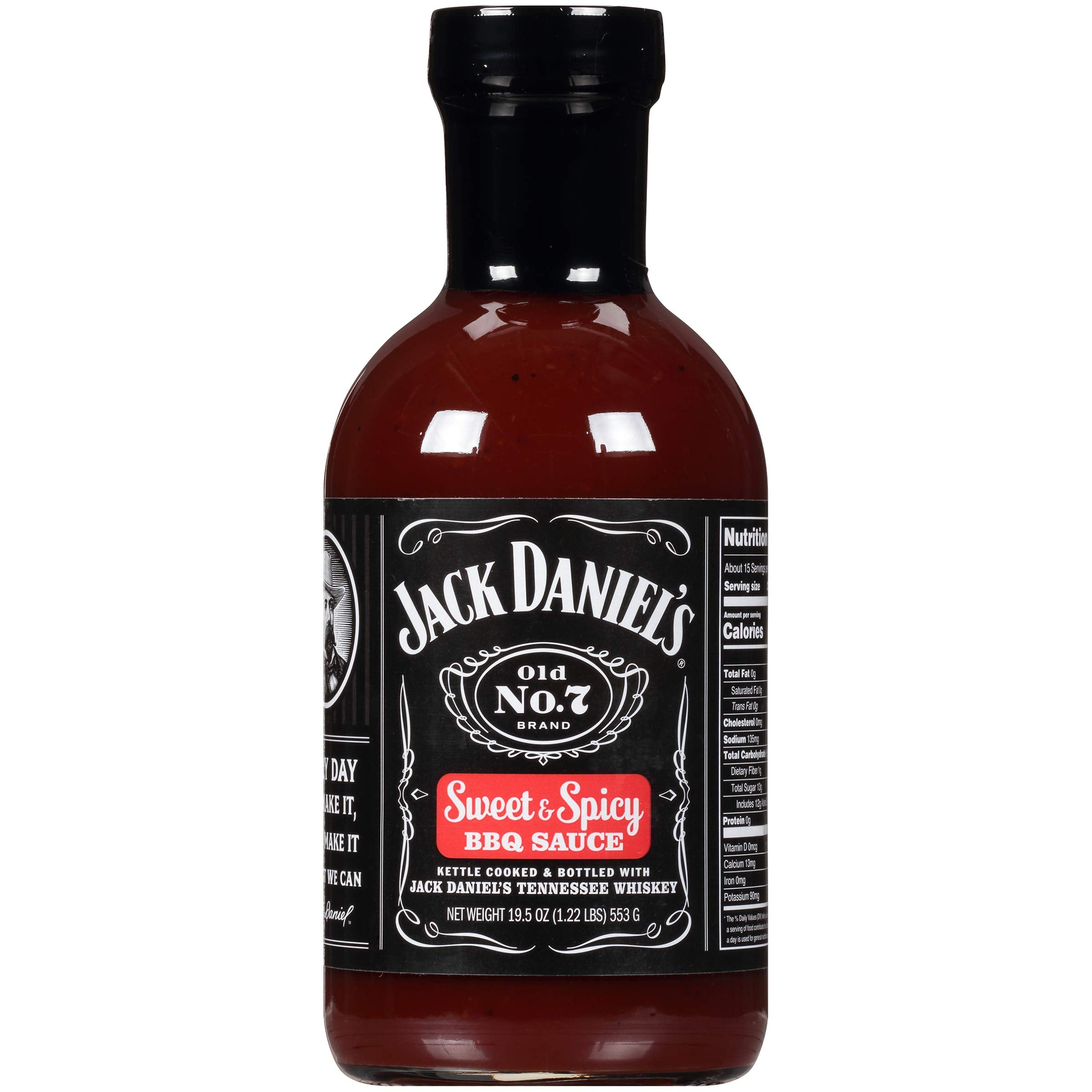 Jack Daniels Barbeque Sauce Sweet and Spicy bottle front, perfect for family barbecues.
