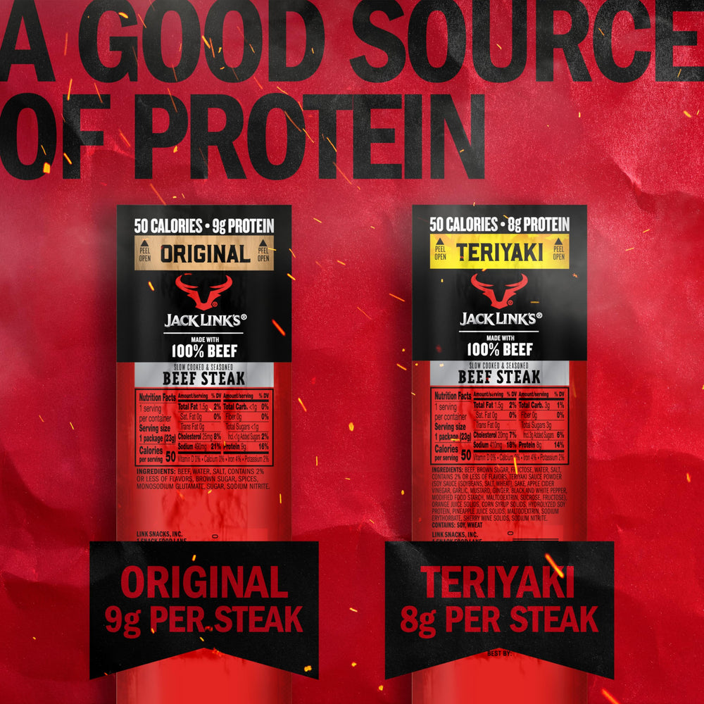 Jack Link's 12-count bulk snack pack shows convenient, ready-to-eat protein.