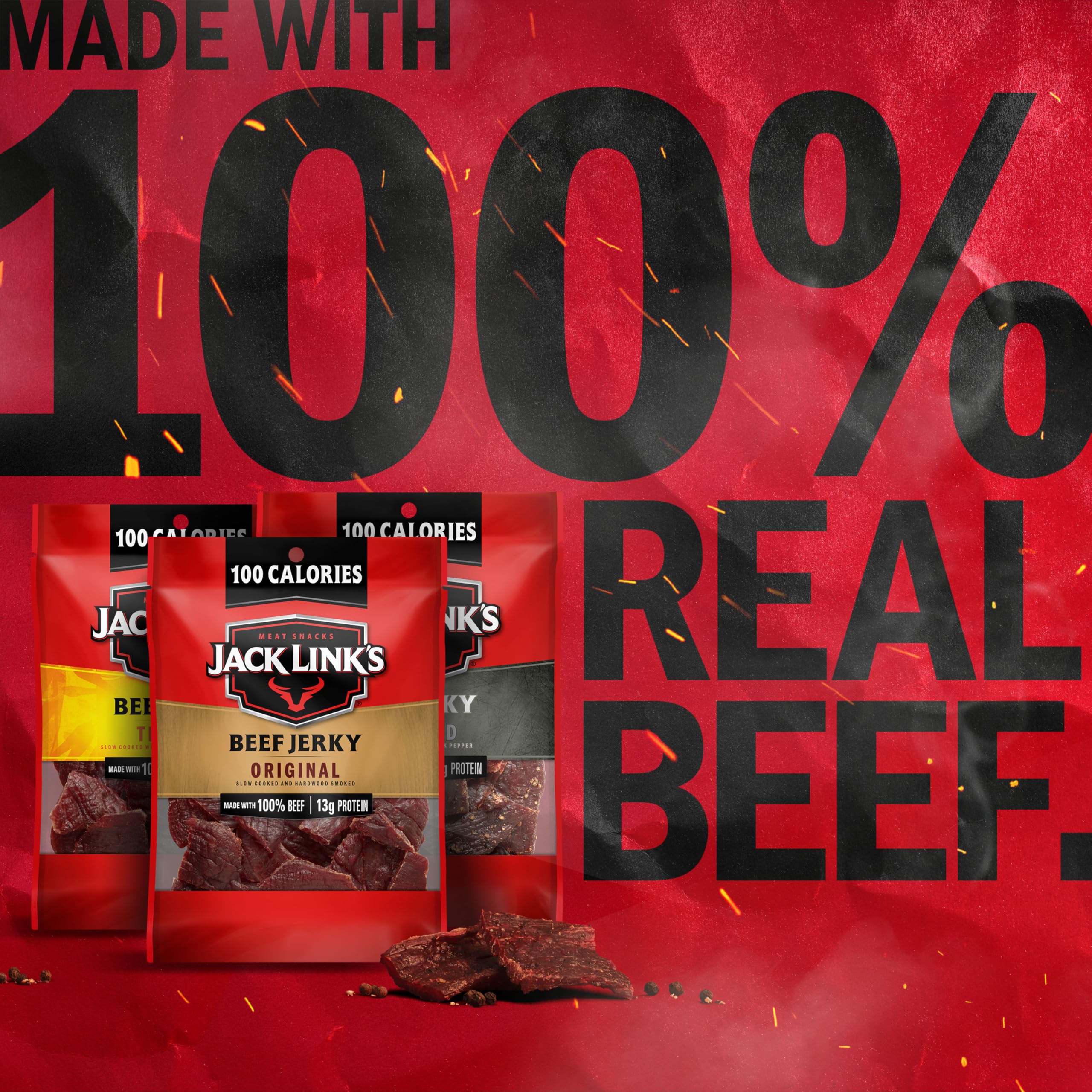 Jack Link's Peppered jerky bag, bold spice and portable snacking.