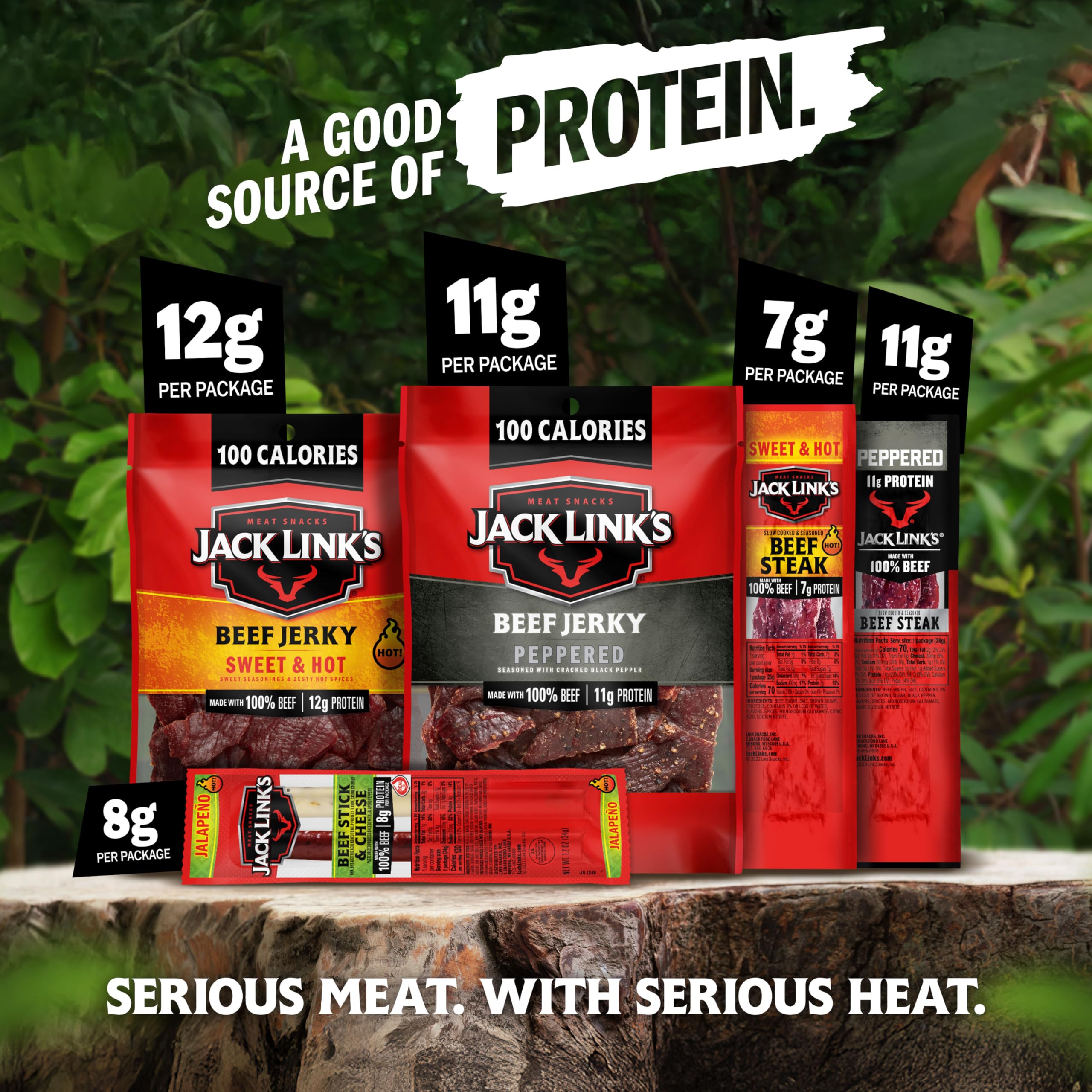 Jack Link's beef steaks pack, hearty savory snacks for trips.