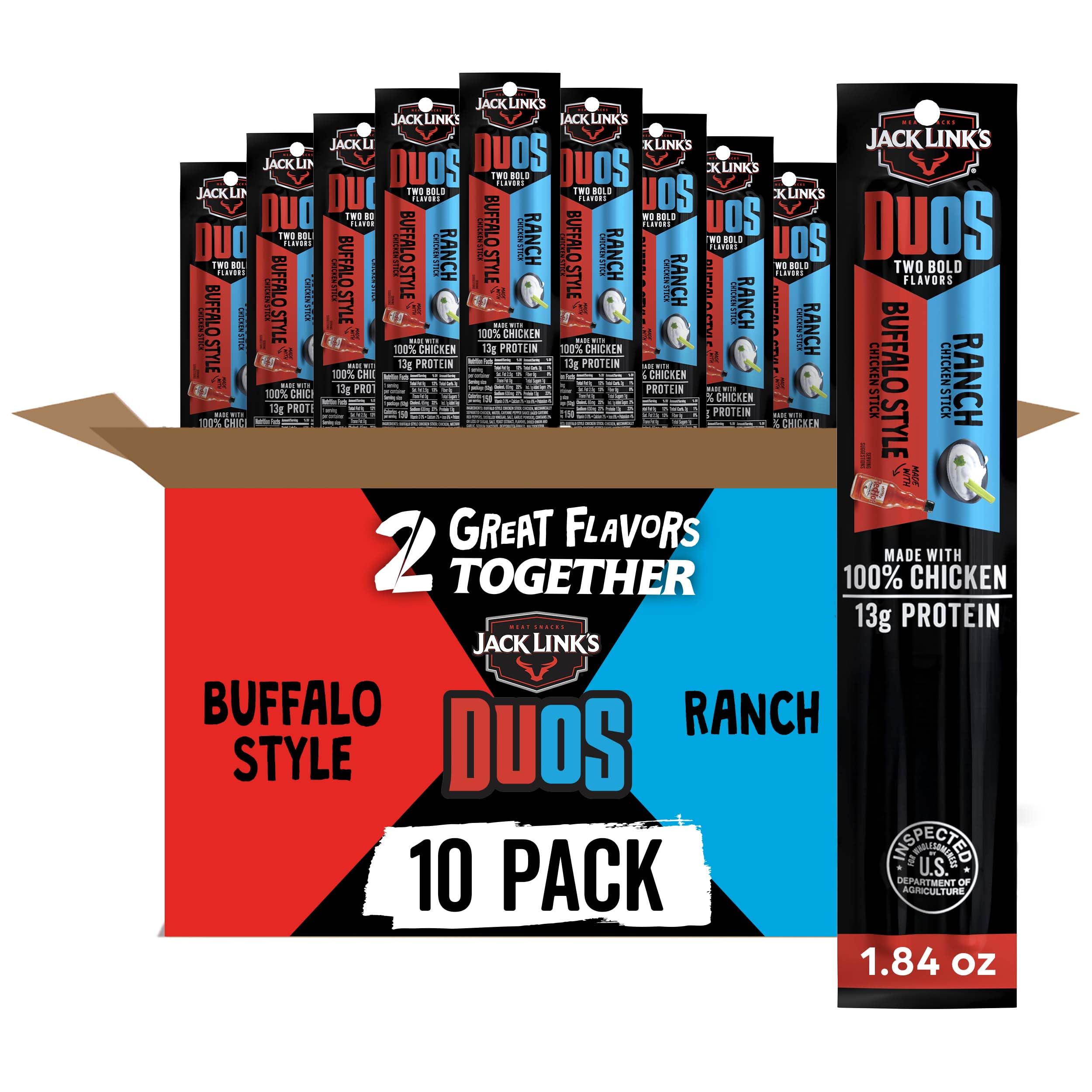 Jack Link's DUOs front packaging shows grab-and-go chicken sticks