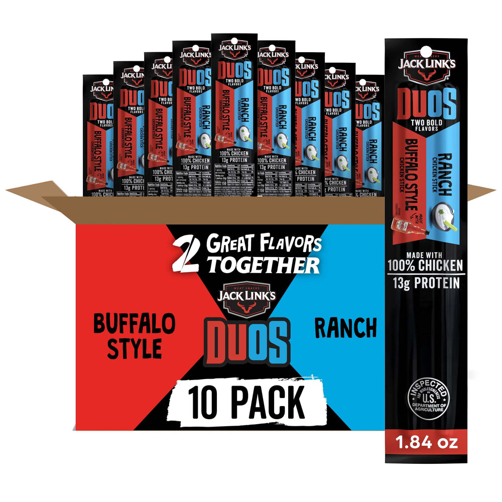 Jack Link's DUOs front packaging shows grab-and-go chicken sticks