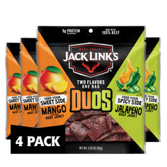 Jack Link's DUOs Jalapeño and Mango beef jerky pack showcases bold flavors for on-the-go protein.