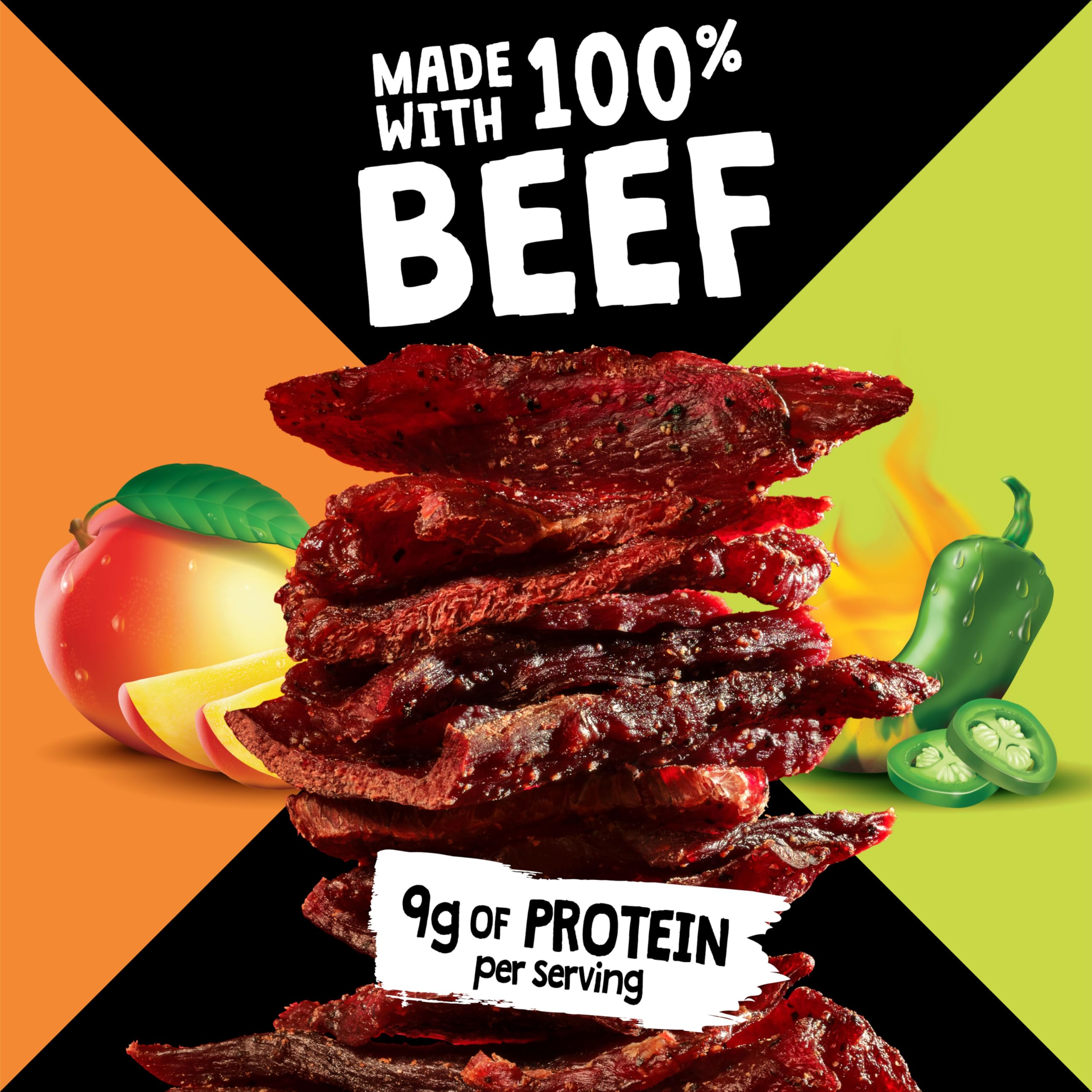 Serving size of Jack Link's DUOs shows 9g protein per serving for fitness-friendly snacking.