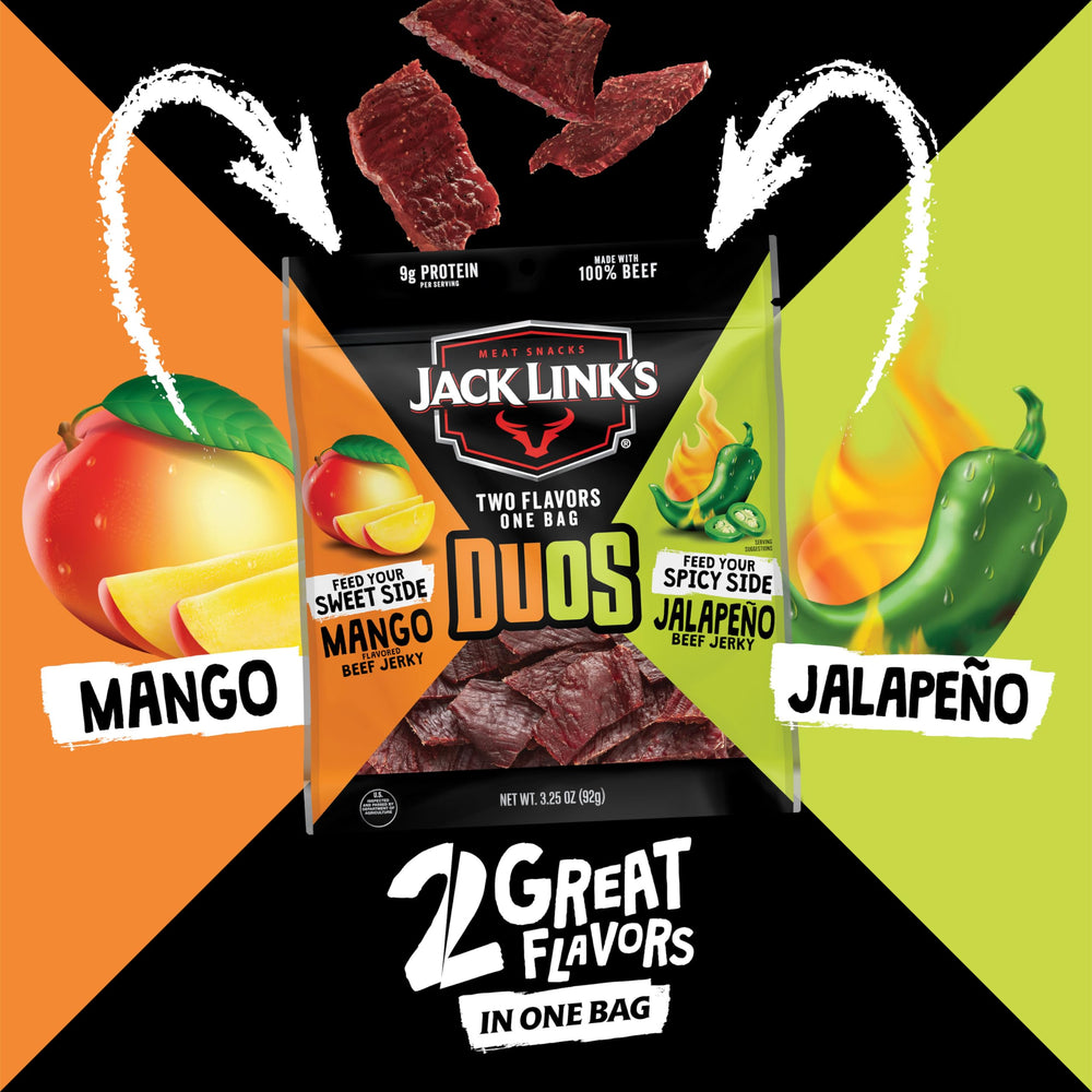 Lunchbox-ready Jack Link's DUOs four-pack is perfect for quick, high-protein meals.