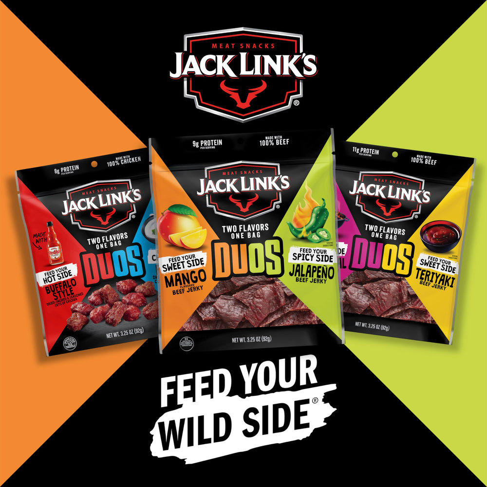 Nutrition panel on Jack Link's DUOs reveals 80 calories per serving.
