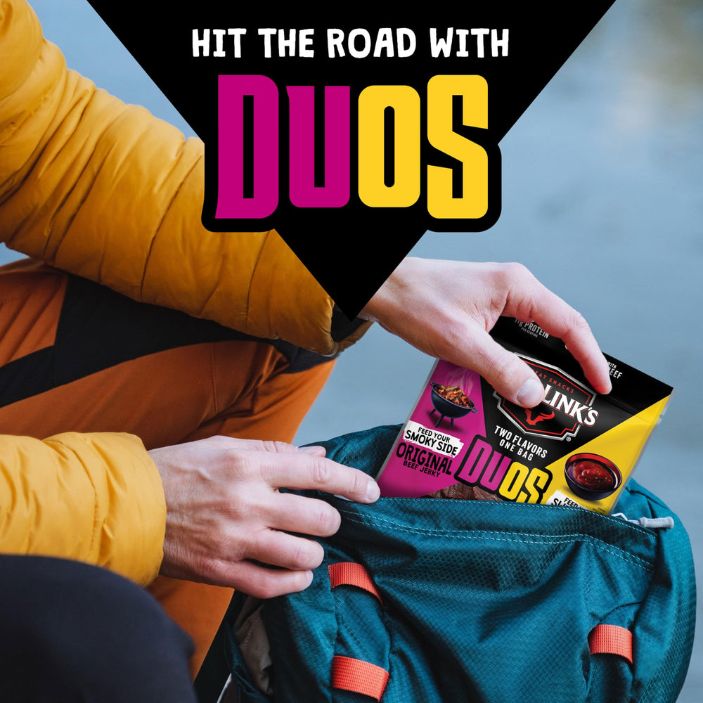 Jack Link's DUOs three point two five oz bags for easy sharing and on-the-go snacking