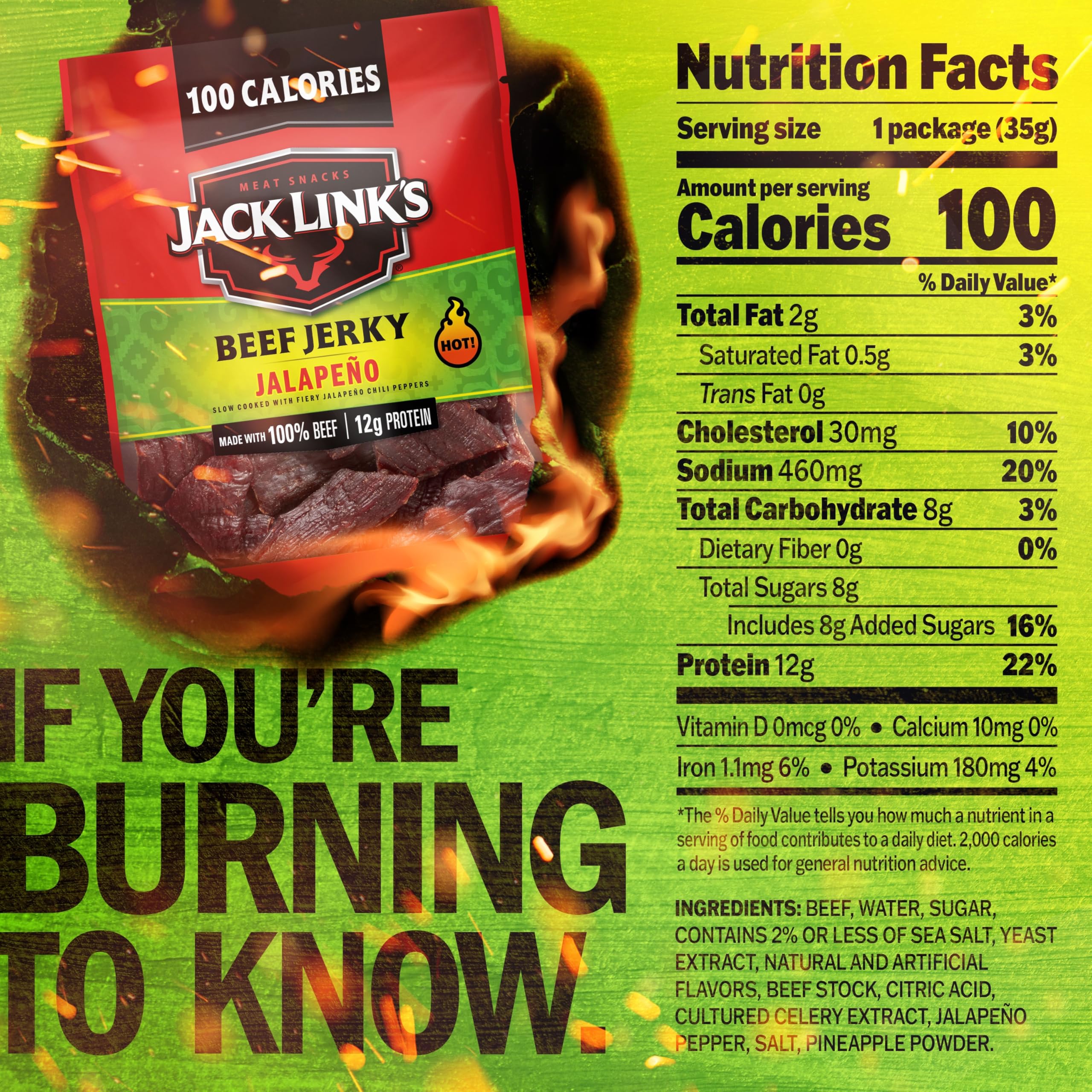 Jack Link's Jalapeño Beef Jerky 10-pack back view, pantry staple.