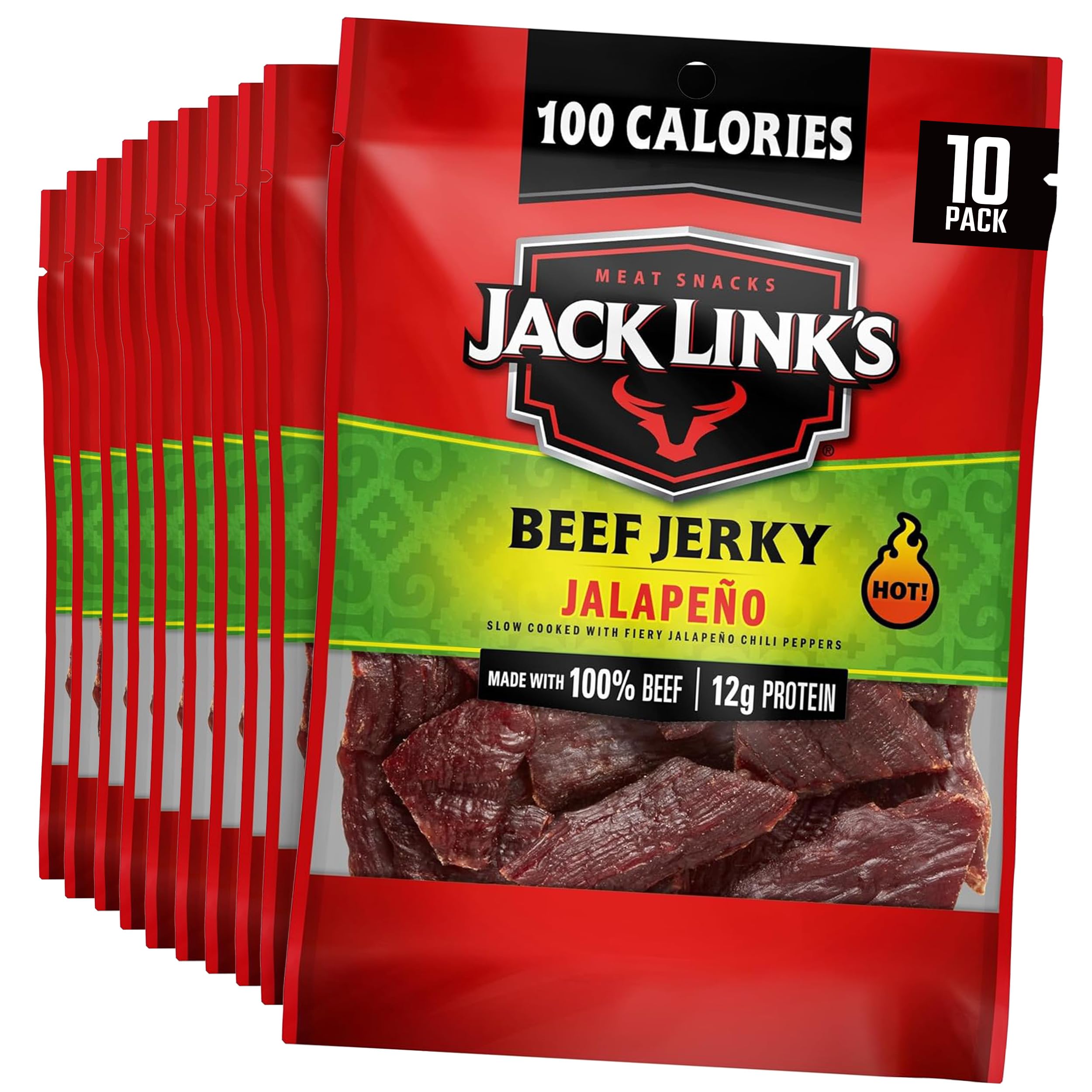 Jack Link's Jalapeño Beef Jerky multipack front view, convenient protein snack on the go.