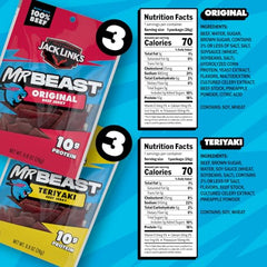 Original beef jerky bag showcasing 100% real beef.