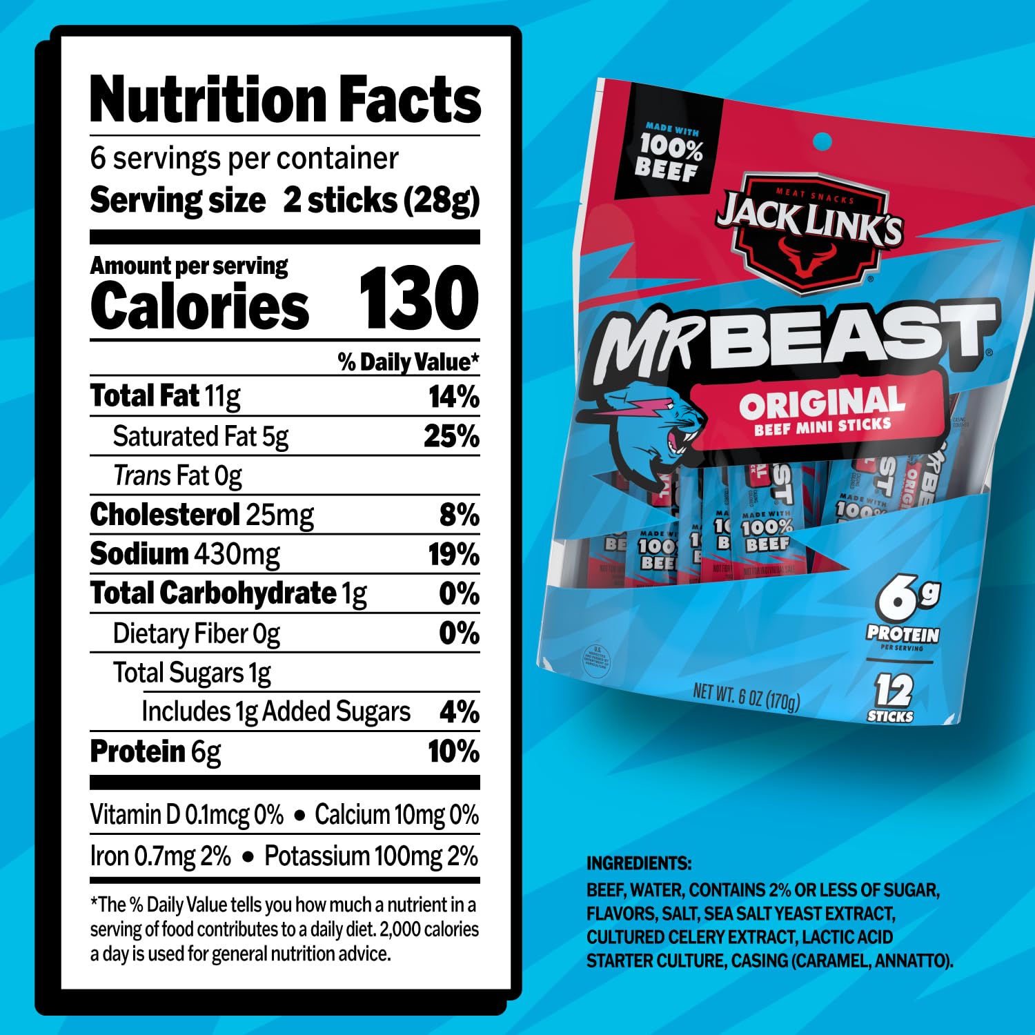 MrBeast mini beef sticks opened, easy grab for school lunches