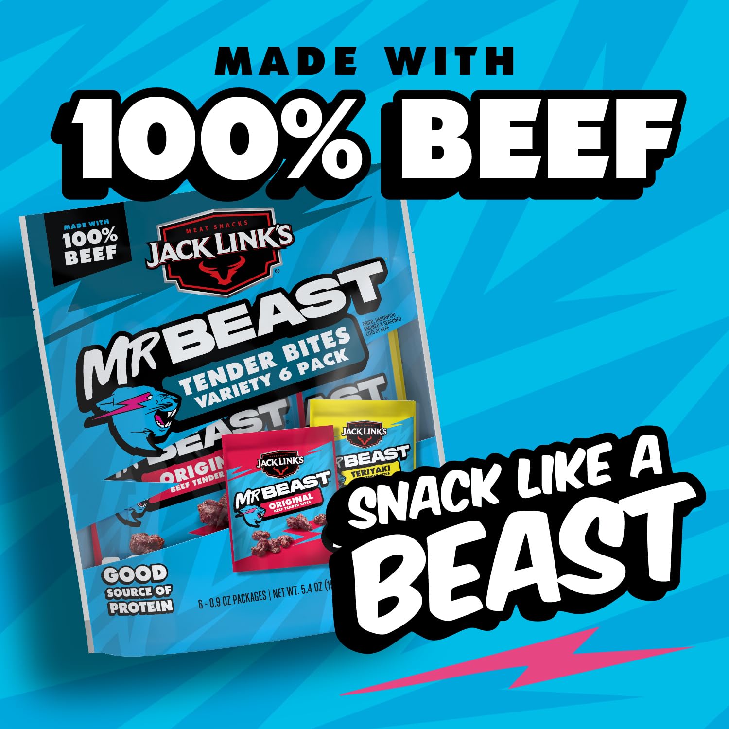 Snack in a backpack scene emphasizing travel-friendly protein.