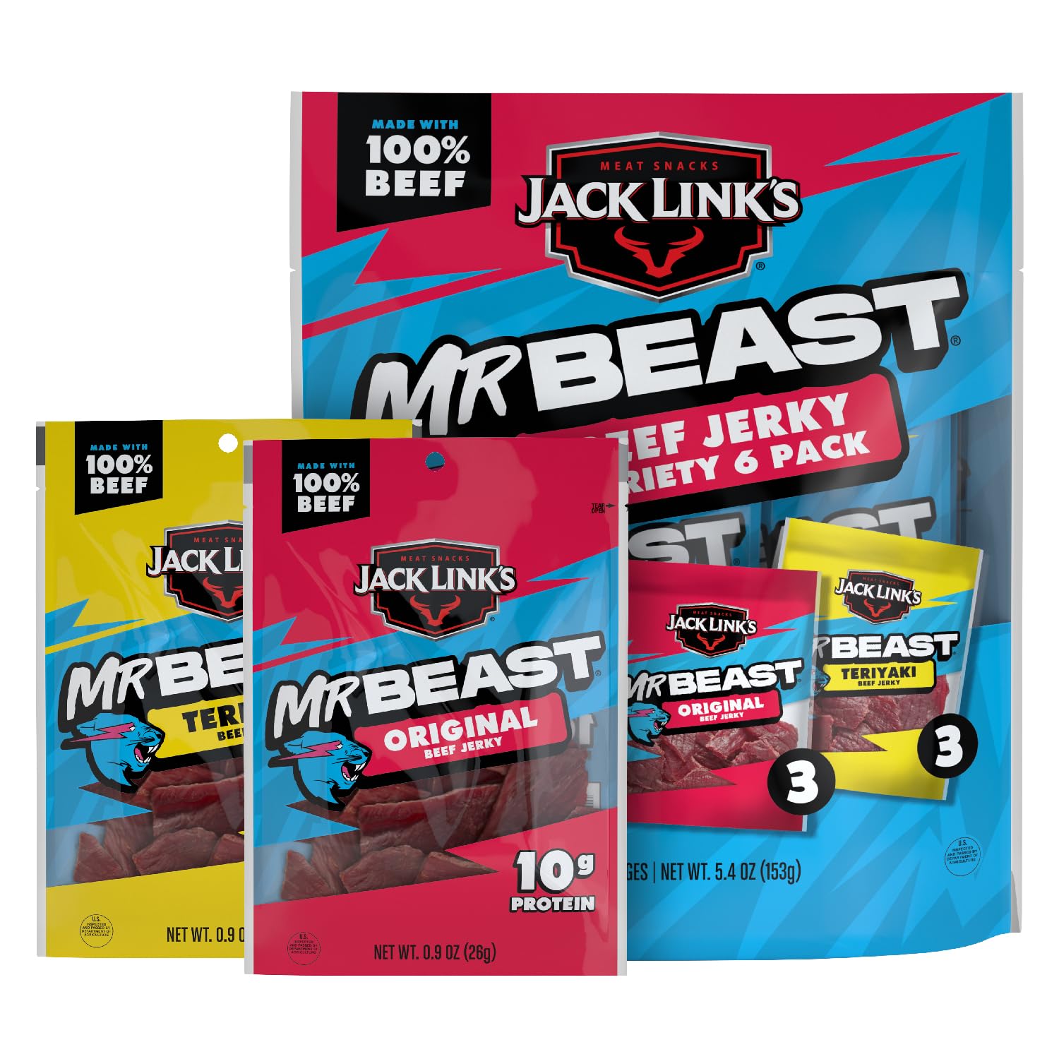 Jack Link's x MrBeast Teriyaki jerky close-up with glossy glaze.