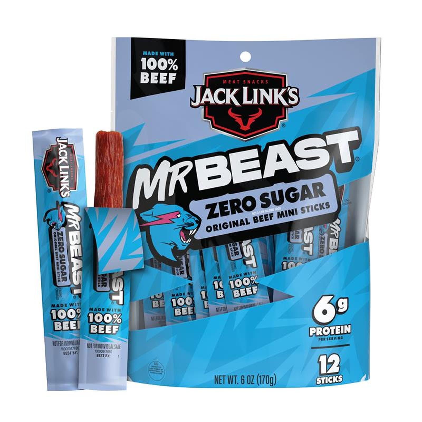 Jack Link's x MrBeast zero sugar mini beef sticks pack for on-the-go protein