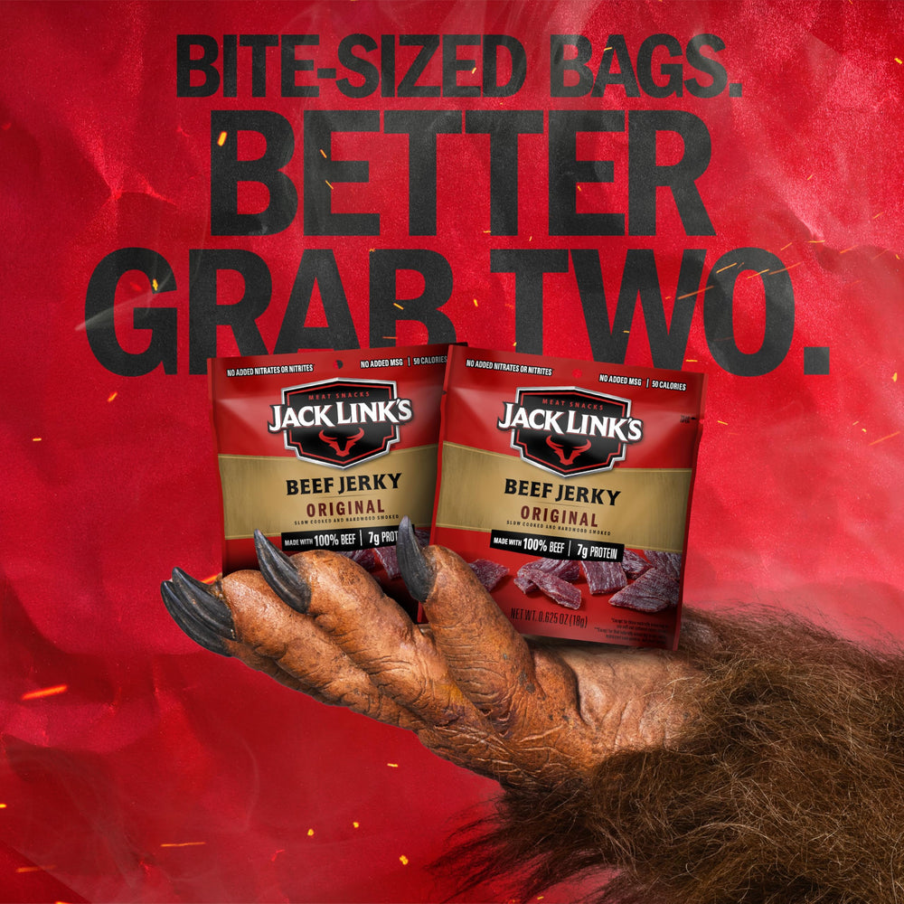 Jack Link's jerky in backpack, portable protein for travel and activities