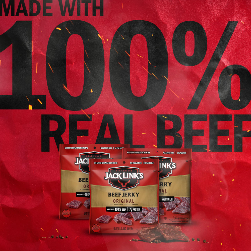 Close-up of Jack Link's jerky texture showing rich flavor and chew