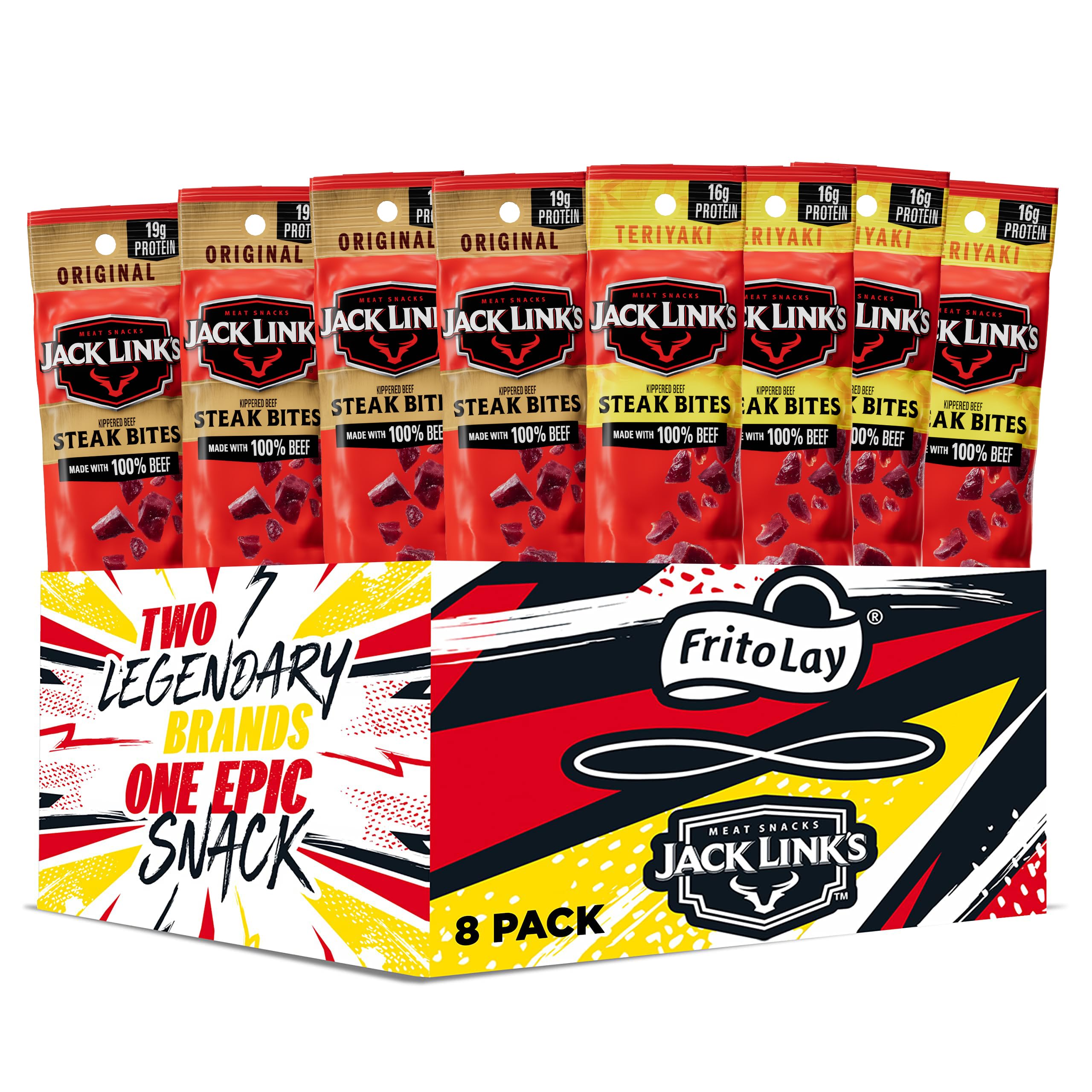 Jack Link's Original Beef Steak Bites front view, a protein-packed midday snack.