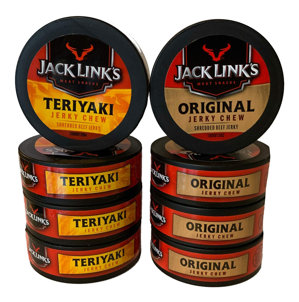Jack Link's Original and Teriyaki Jerky Chew bundle cans for on-the-go snacking.