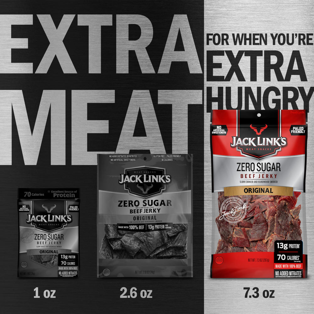 Jack Link's jerky packaging highlights keto-friendly and gluten-free features.