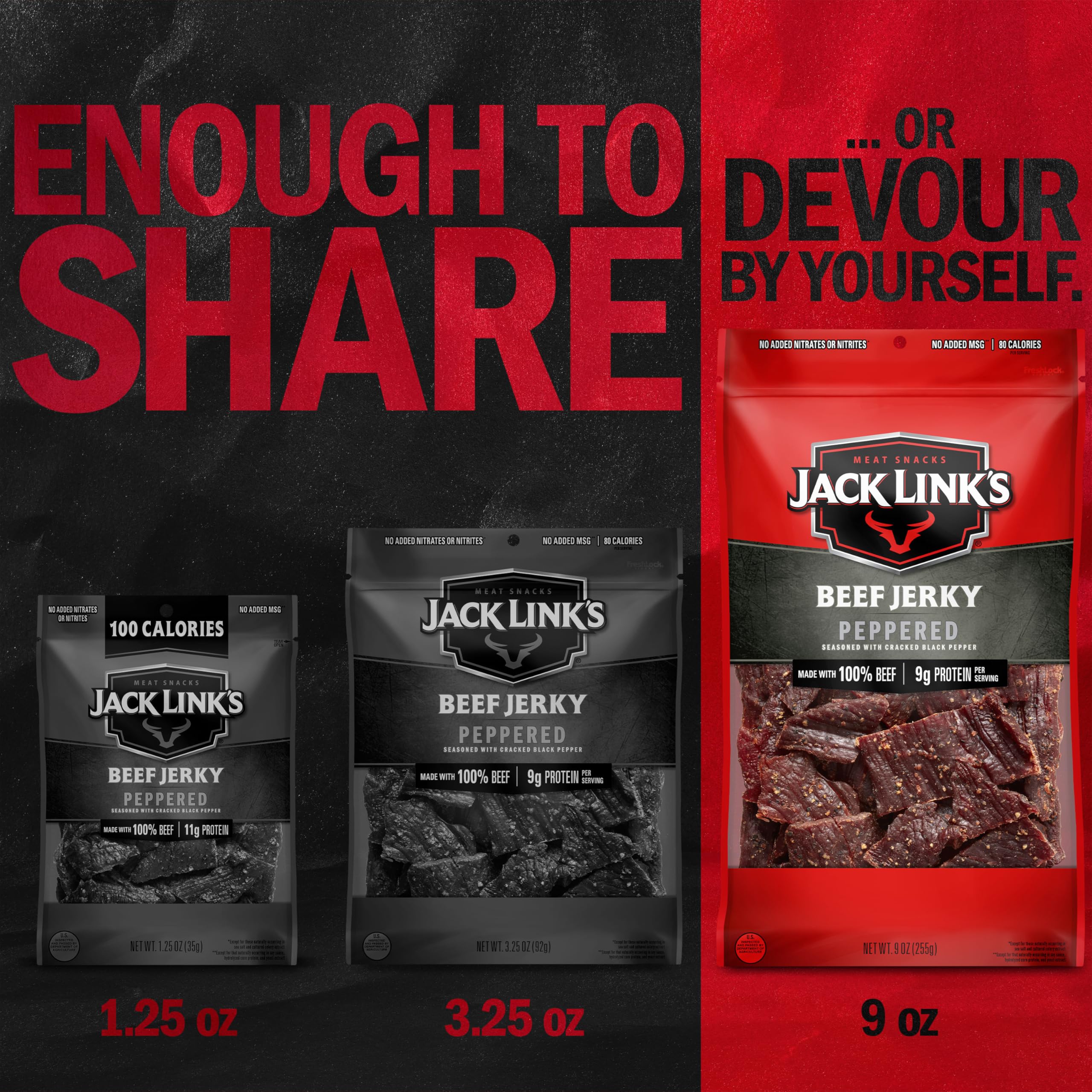 Jack Link's Peppered Beef Jerky backpack-ready beside a gym bag signals portable protein.