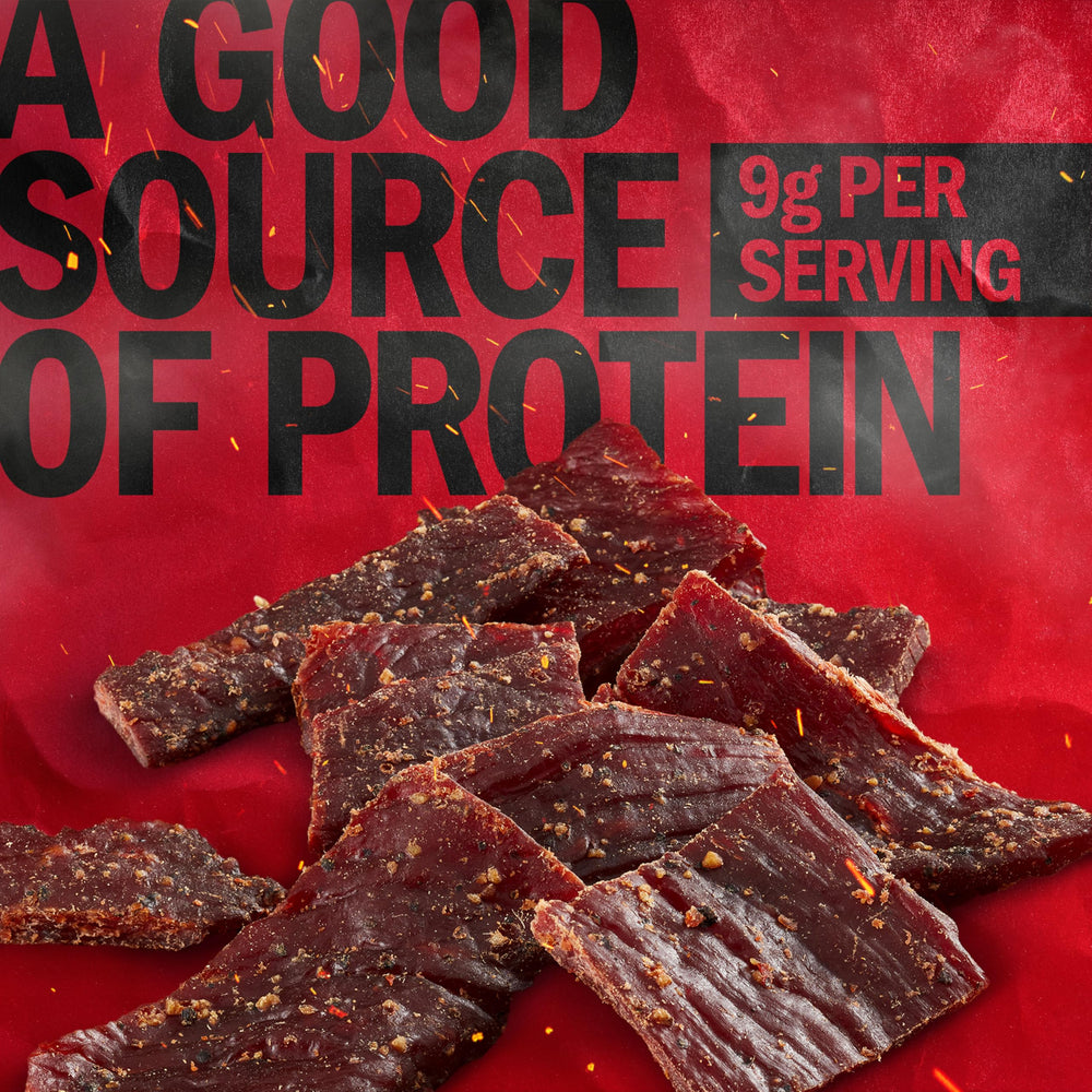 Jack Link's Peppered Beef Jerky two-pack on shelf implies value for families.