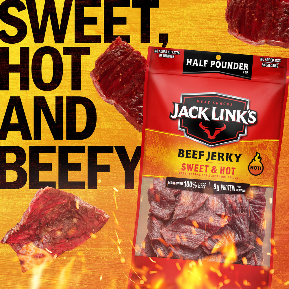 8 oz Jack Link's beef jerky bag ready for lunches and road trips