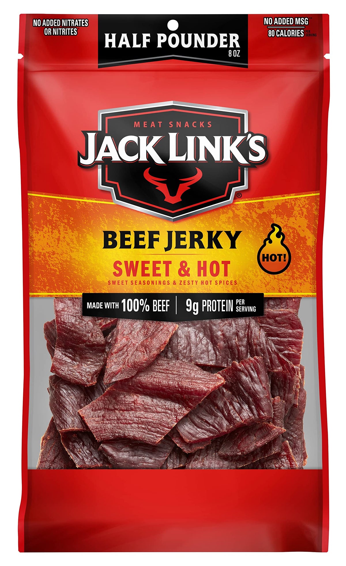 Jack Link's Sweet & Hot beef jerky bag ready for on-the-go snacking