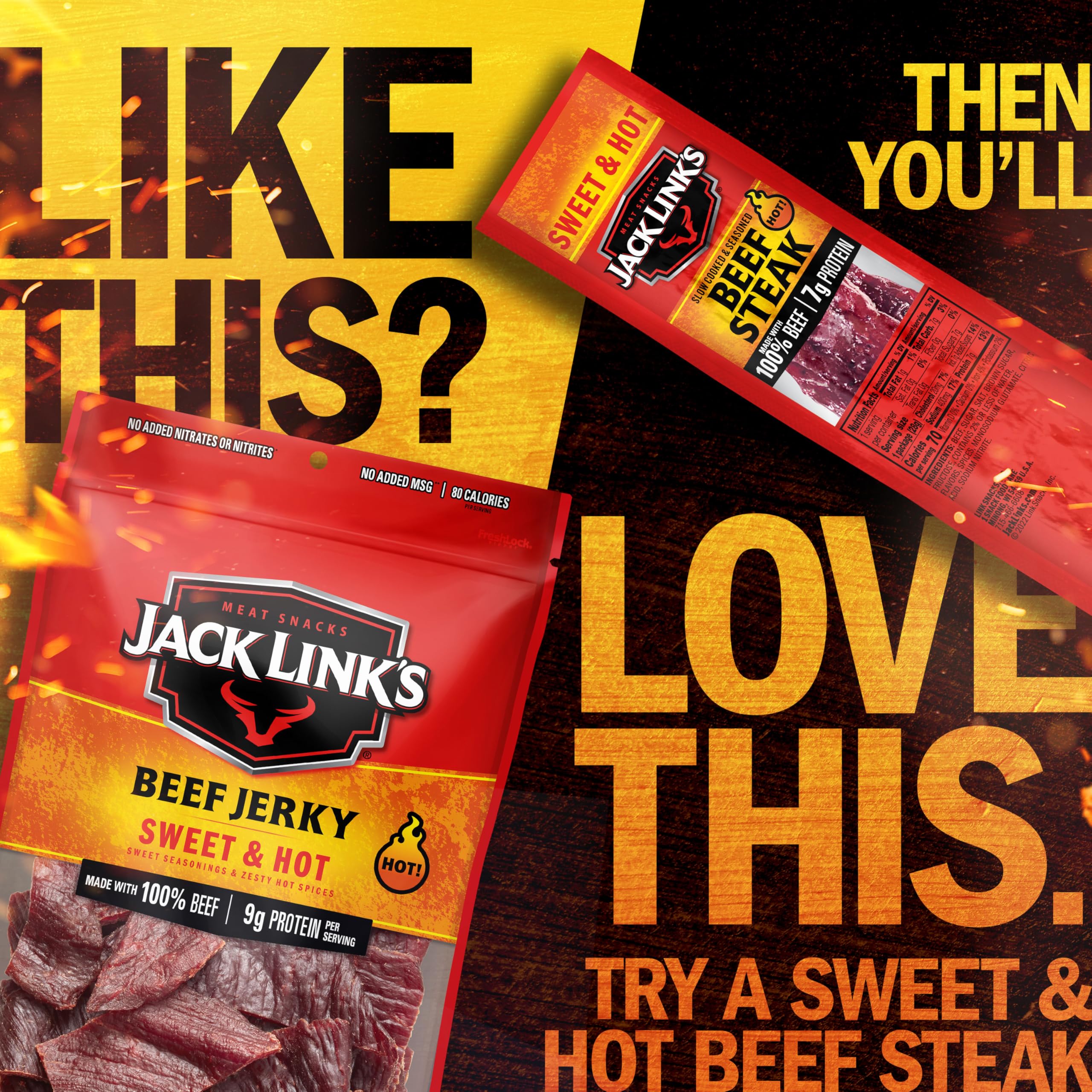 Open bag of Jack Link's jerky releasing savory aroma for quick snacks