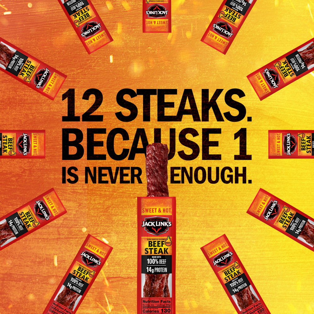 Jack Link's individually wrapped beef steaks for portable snacking.