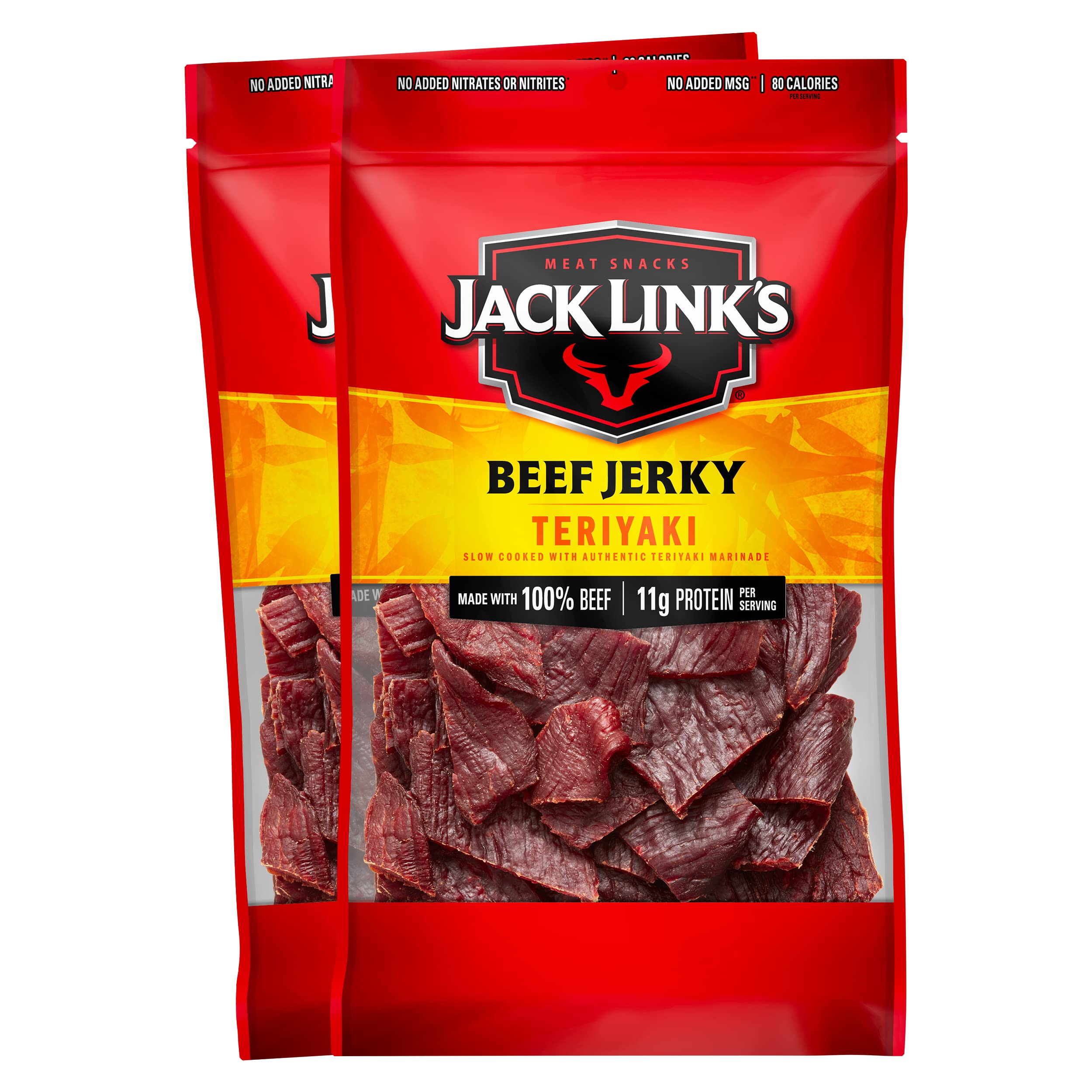 Jack Link's Teriyaki Beef Jerky 2-pack front view for on-the-go protein.