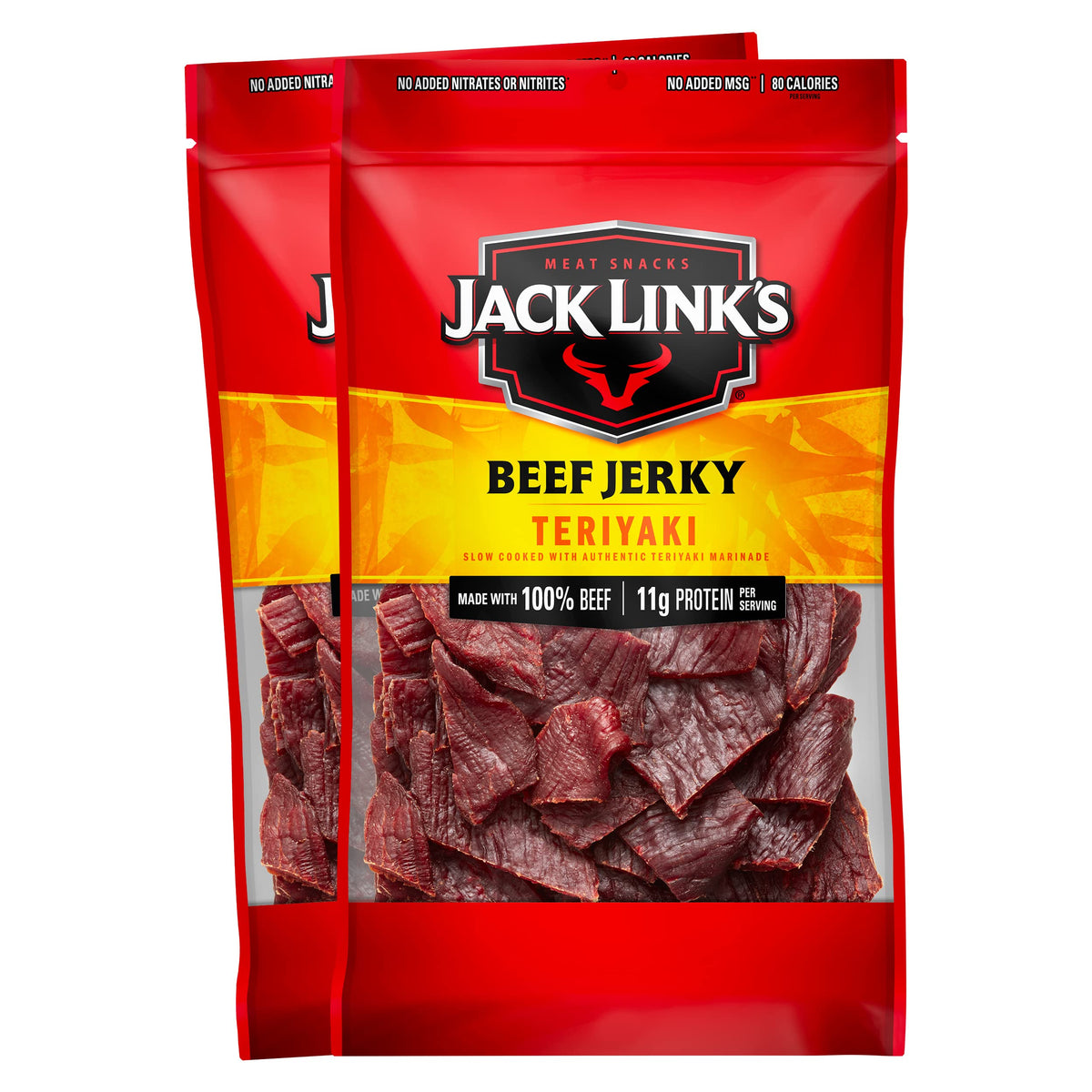 Jack Link's Teriyaki Beef Jerky 2-pack front view for on-the-go protein.