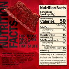 Jack Link's Teriyaki Beef Jerky multipack back view with nutrition and serving size information.