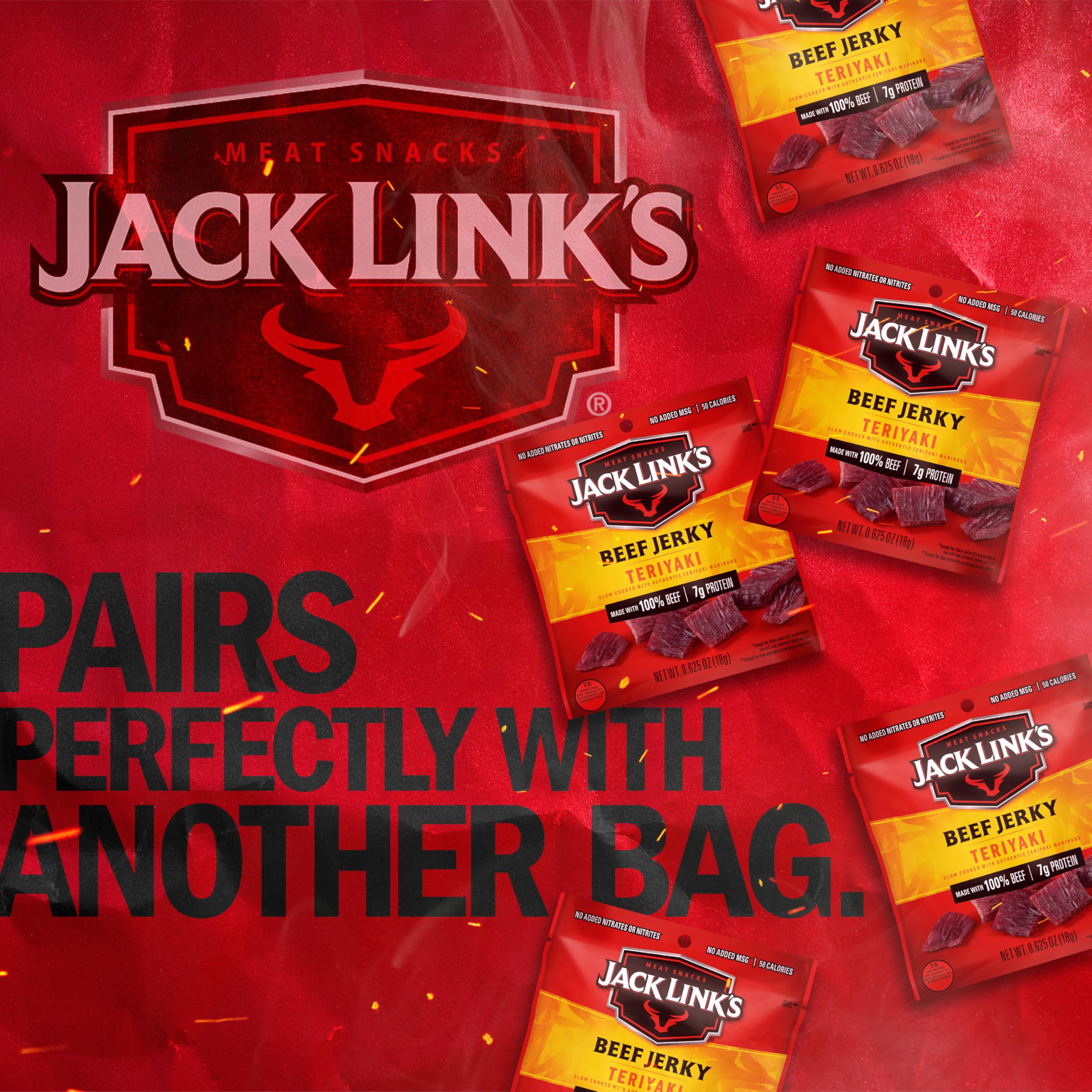  hardwood-smoked teriyaki flavor on Jack Link's jerky with glossy surface.