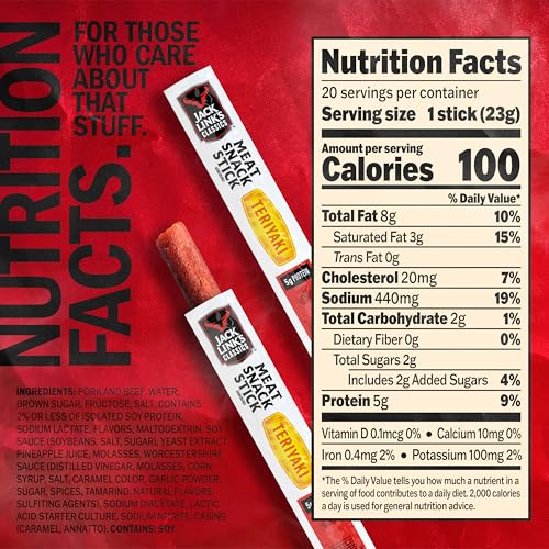 Jack Link's Teriyaki meat-stick close-up reveals smoky exterior and chewy texture.