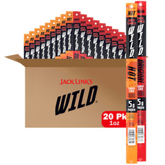 Jack Link's WILD Original and Hot sticks variety pack front view, bold flavor for on-the-go snacking.
