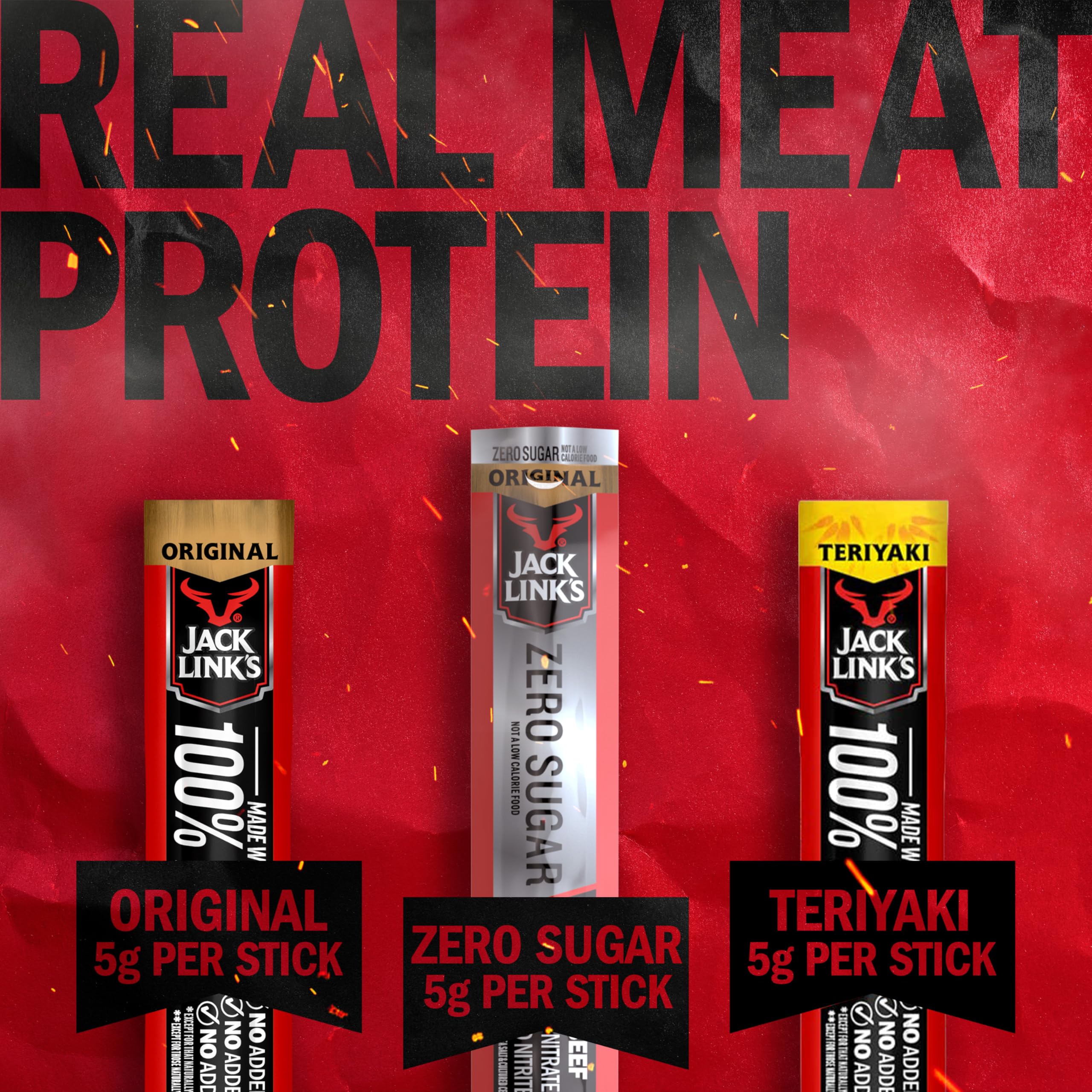 Jack Link's Zero Sugar beef stick, satisfying snack with less sugar.