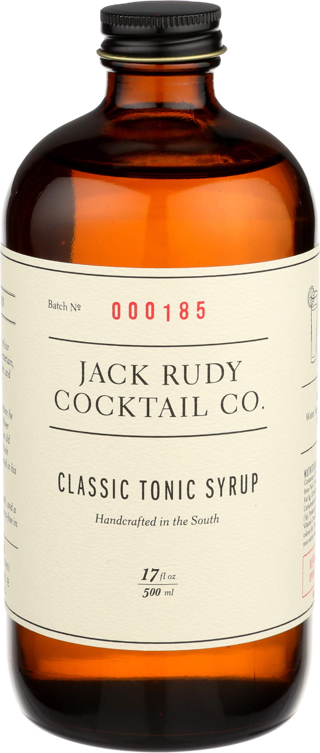 Jack Rudy Cocktail Co tonic bottle highlights premium ingredients for gourmet drinks